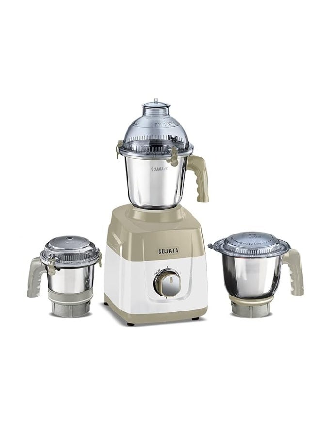 سوجاتا Sujata MG02 Mixer Grinder|1000 Watts Double Ball Bearing Motor|24000 RPM|Non-Stop 90 Mins Running|3 Food Grade Steel Jars including 1500ml Multipurpose, 1000ml Grinder, 500ml Chutney Jar|Beige & White - Image 1